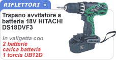 Trapano avvitatore a batteria Hitachi DS18DVF3 Trapano avvitatore a batteria Hitachi DS18DVF3