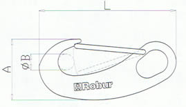 Dimensioni moschettone a gancio con sicura art. 8250 Robur Dimensioni moschettone a gancio con sicura art. 8250 Robur