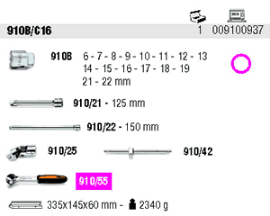 Chiavi a bussola ed accessori: dettaglio assortimento