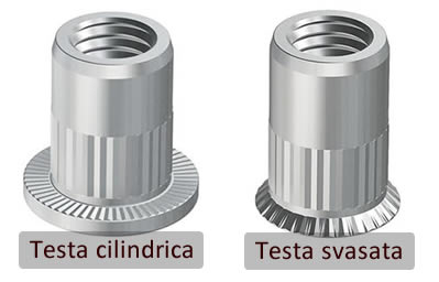Inserti filettati, testa svasata e cilindrica