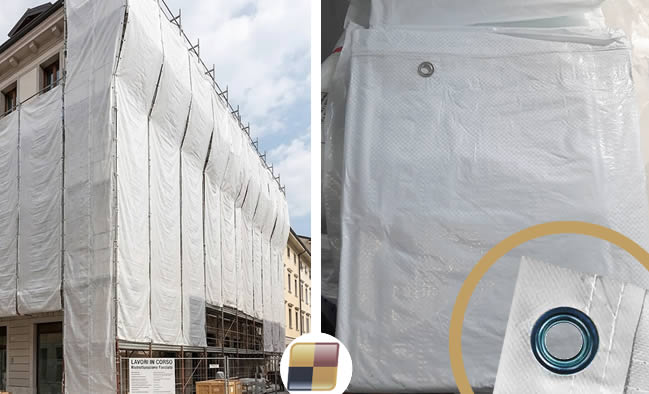 Rete ochiellata bianca protezione per ponteggi